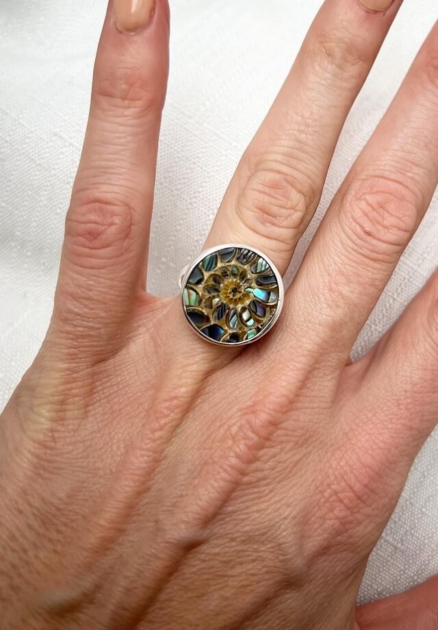 Ammonite Abalone Inlay Ring Size 7