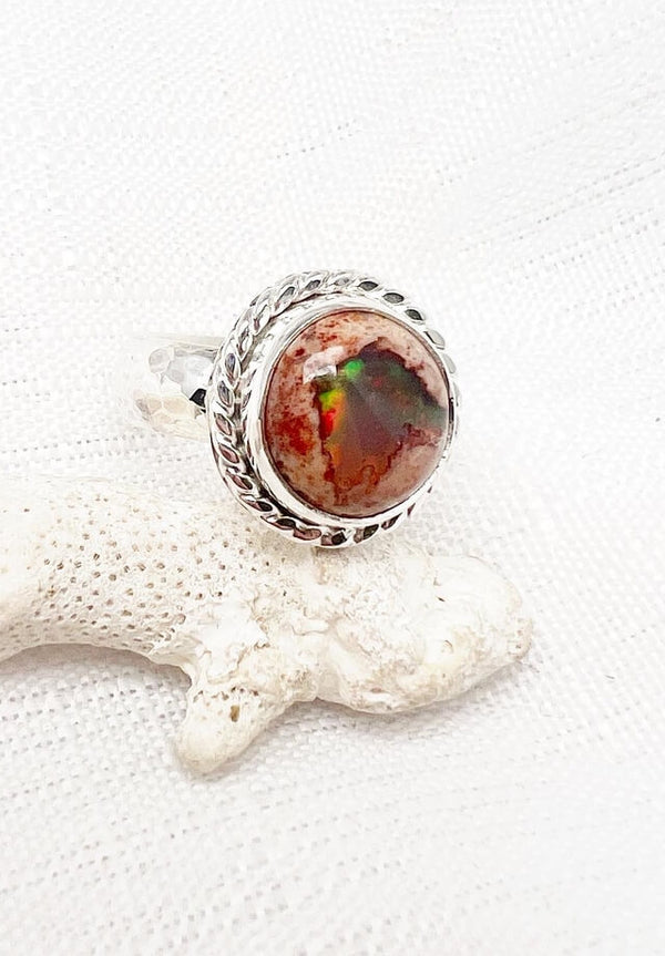 Mexican Fire Opal Round Ring Size 9