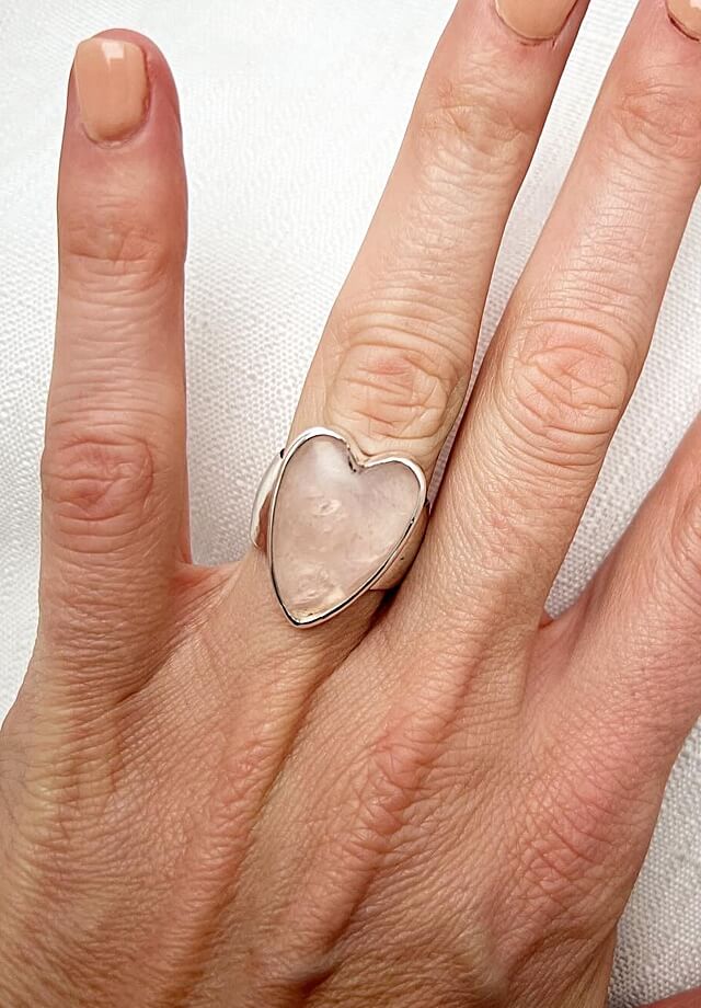 Rose Quartz Heart Ring Size 7.5