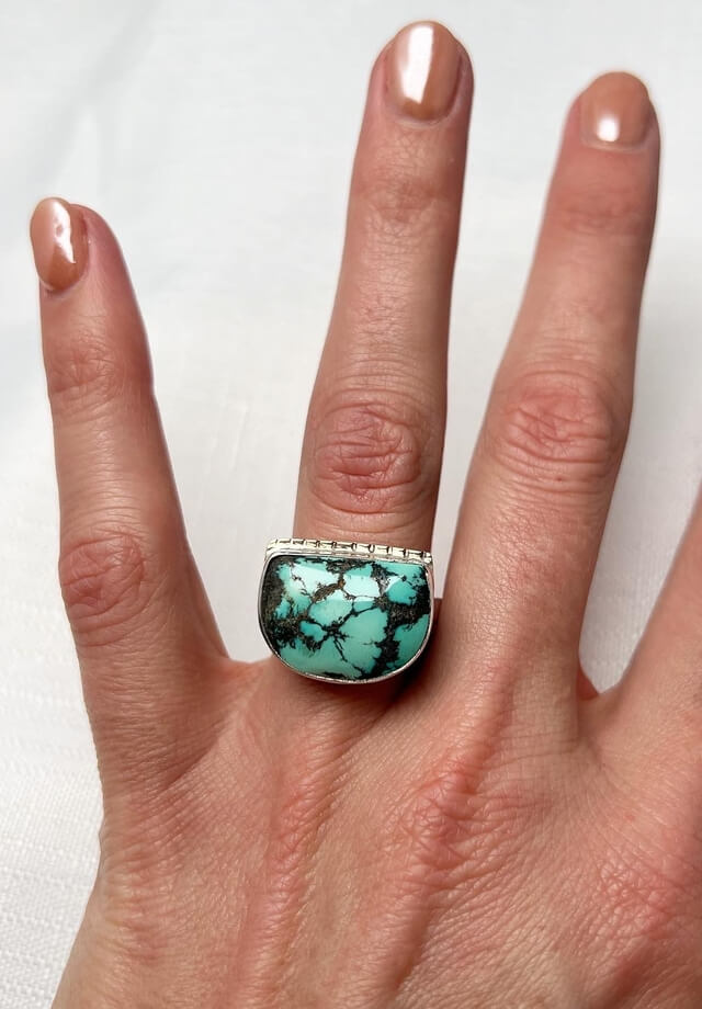 Turquoise Half Moon Ring Size 7.5
