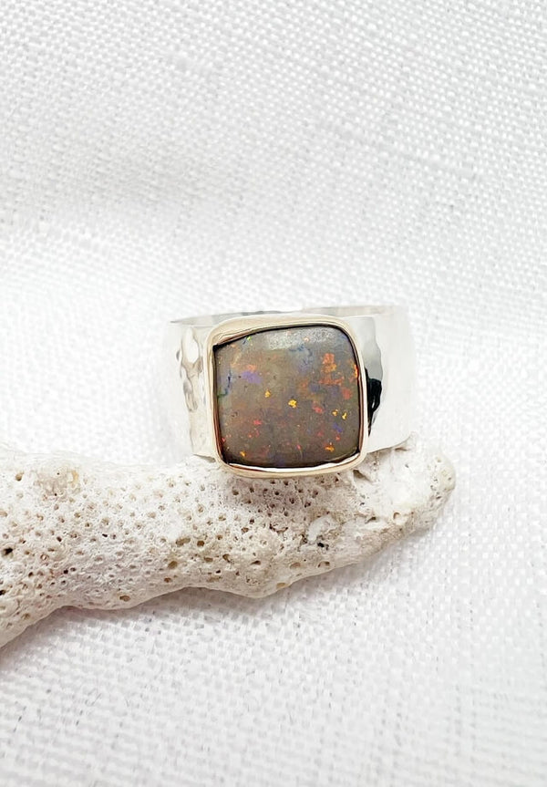 Boulder Opal Mixed Metal Ring Size 9