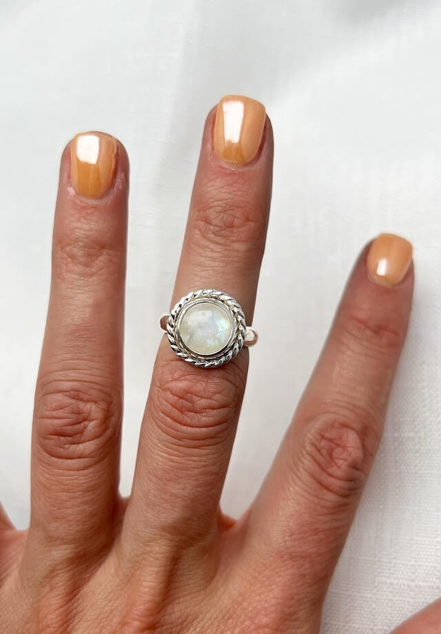 Moonstone Round Ring Size 6