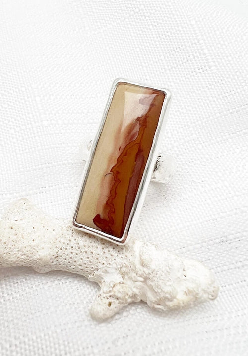 Red Falcon Jasper  Bar Ring Size 9