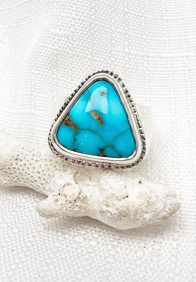 Kingman Turquoise Triangle Ring Size 7.5 – Bobbie Marie Jewelry