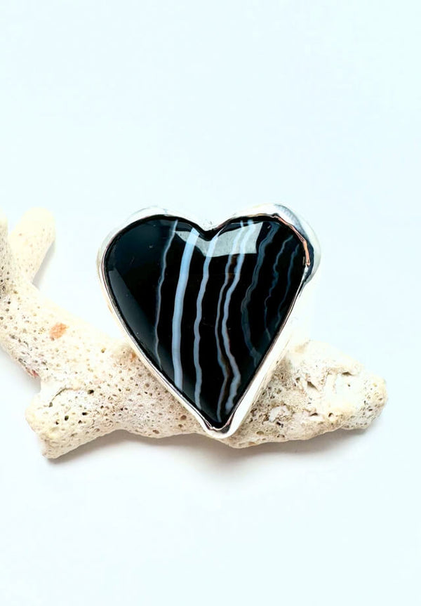 Tuxedo agate Heart Ring Size 10