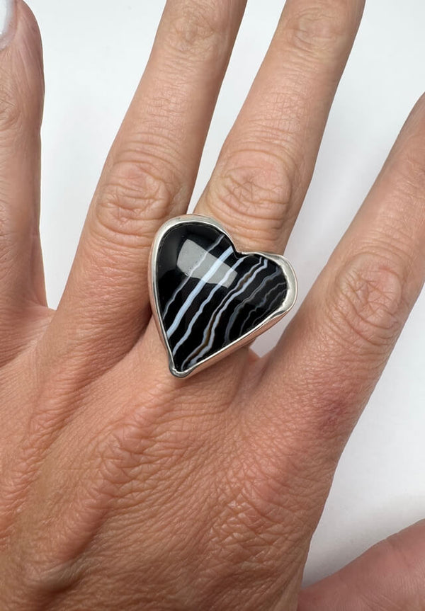 Tuxedo agate Heart Ring Size 10