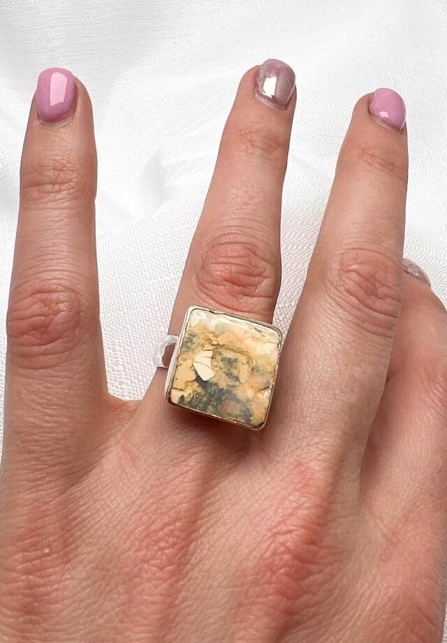 Square Mexican Fire Opal Ring Size 8