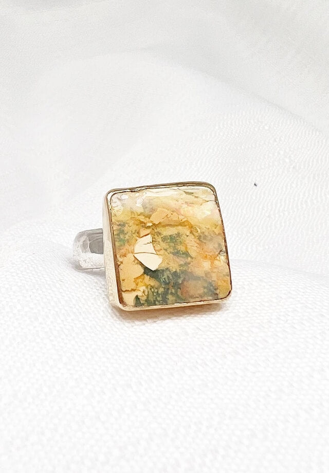 Square Mexican Fire Opal Ring Size 8