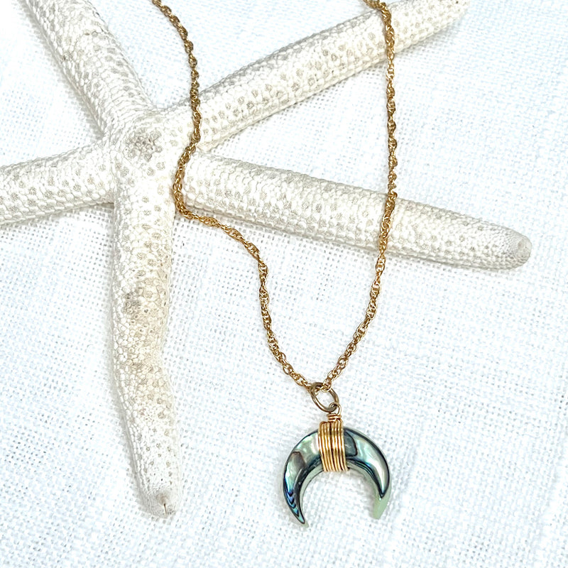 Crescent Abalone Moon Necklace