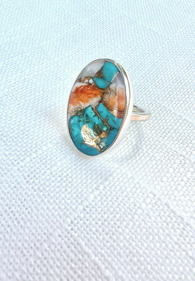 Spiny Oyster Turquoise Ring Size 8