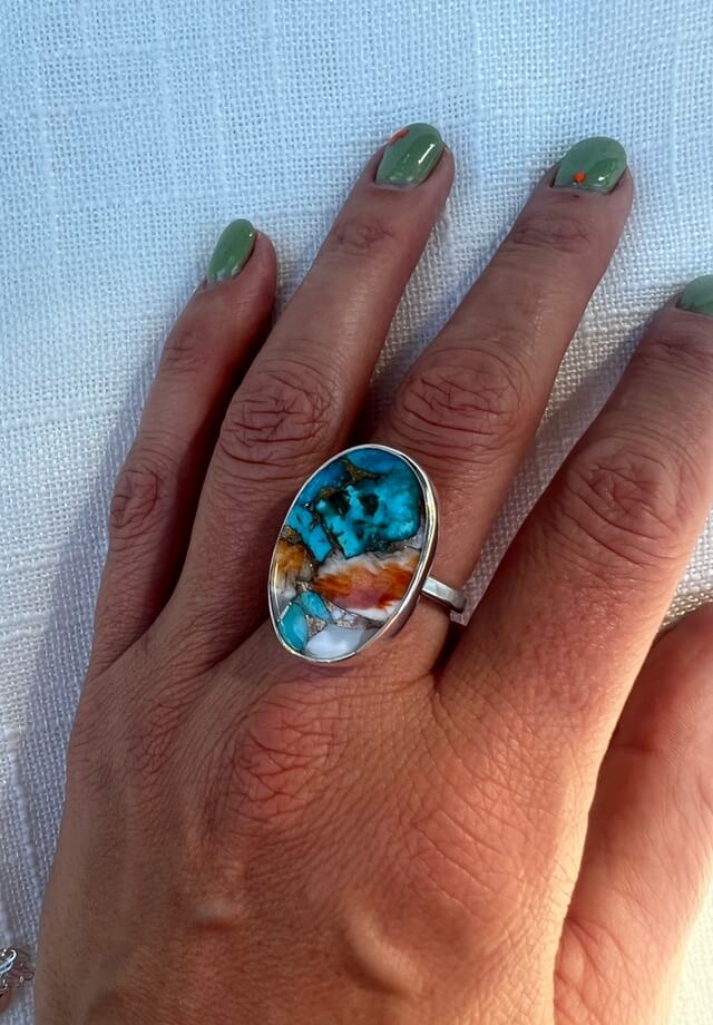Spiny Oyster Turquoise Ring Size 8