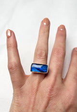 Labradorite Blue Bar Ring Size 7