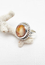 Round Fire Opal Ring Size 5.5