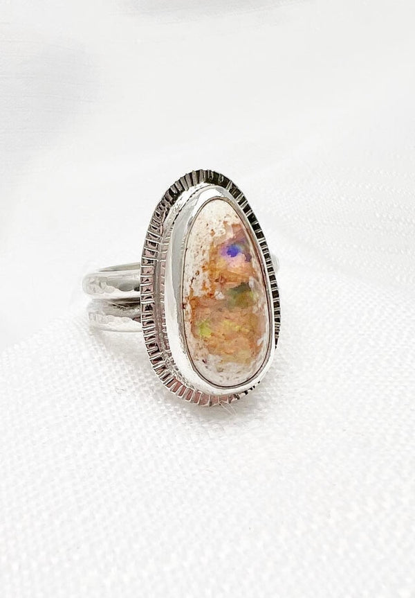 Mexican Fire Opal Tear Drop Ring Size 9