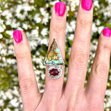 Turquoise Triangle and Tourmaline Ring Size 6.5