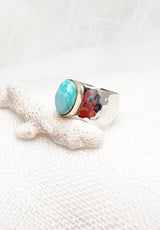 Turquoise And Gold Sterling Ring Size 8
