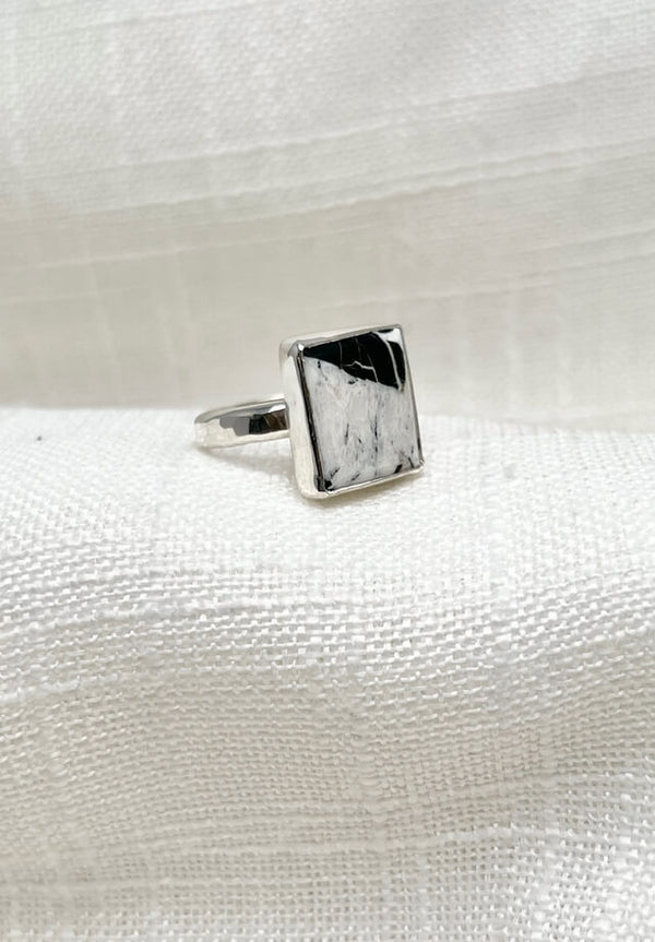 White Buffalo Square Ring Size 9