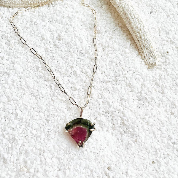 Watermelon Tourmaline Necklace 14K Gold